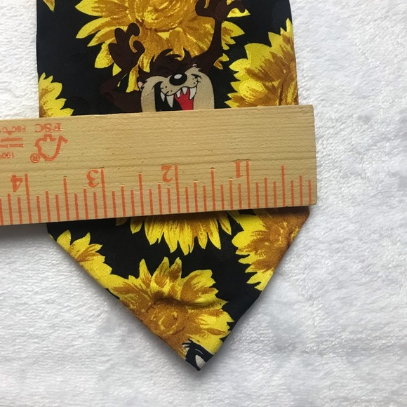 Looney Tunes Mania Tie Taz Bugs Daffy Sylvester Sunflowers Silk 1994 VTG - Picture 7 of 11